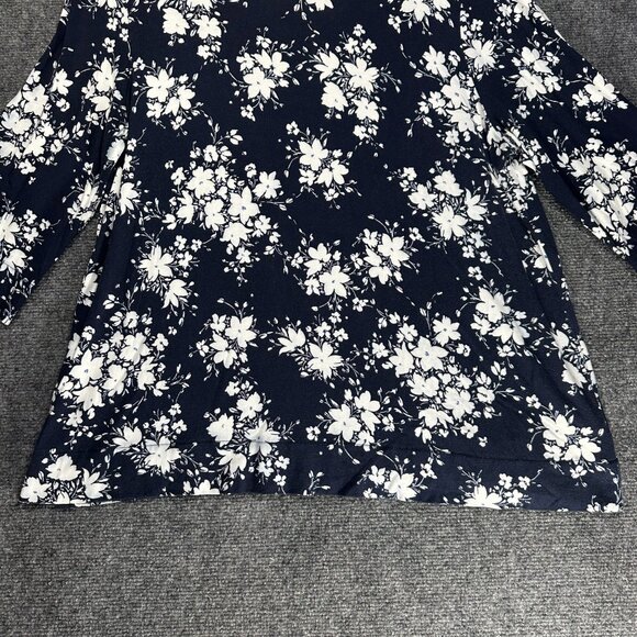 J Jill Top Womens Large Wearever Collection 3/4 Sleeve Navy Blue White Floral - Picture 2 of 9